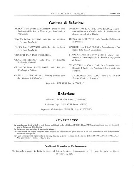 La metallurgia italiana rivista mensile