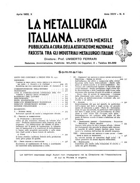 La metallurgia italiana rivista mensile