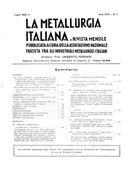 La metallurgia italiana rivista mensile