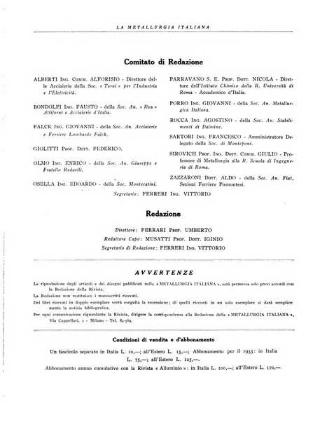 La metallurgia italiana rivista mensile