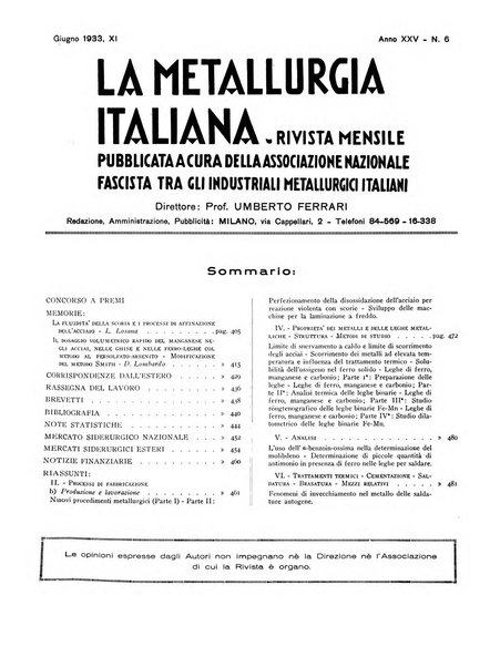 La metallurgia italiana rivista mensile