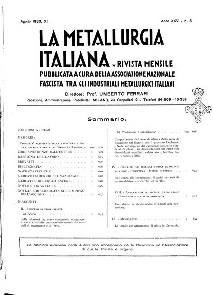 La metallurgia italiana rivista mensile