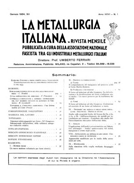 La metallurgia italiana rivista mensile