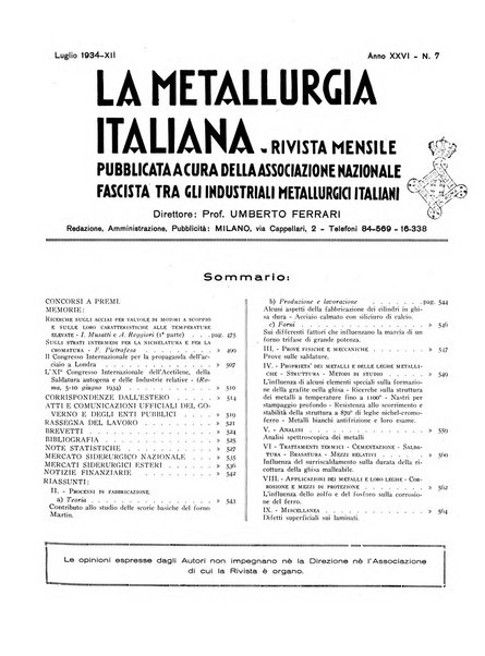 La metallurgia italiana rivista mensile