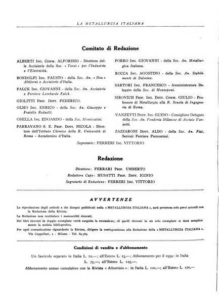 La metallurgia italiana rivista mensile