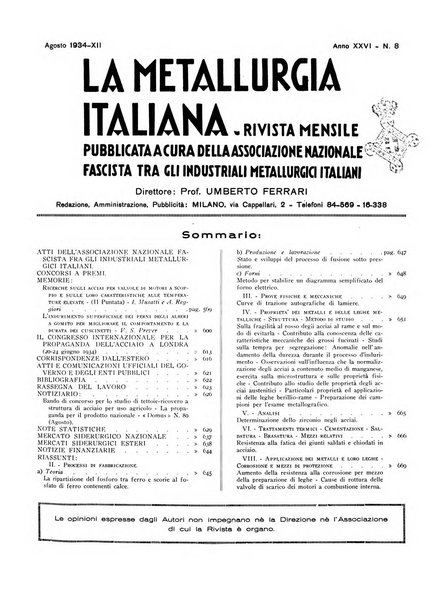 La metallurgia italiana rivista mensile