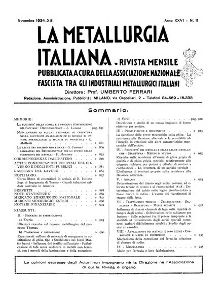 La metallurgia italiana rivista mensile