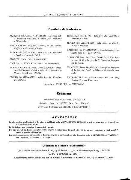 La metallurgia italiana rivista mensile