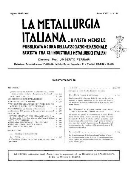 La metallurgia italiana rivista mensile