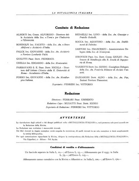 La metallurgia italiana rivista mensile