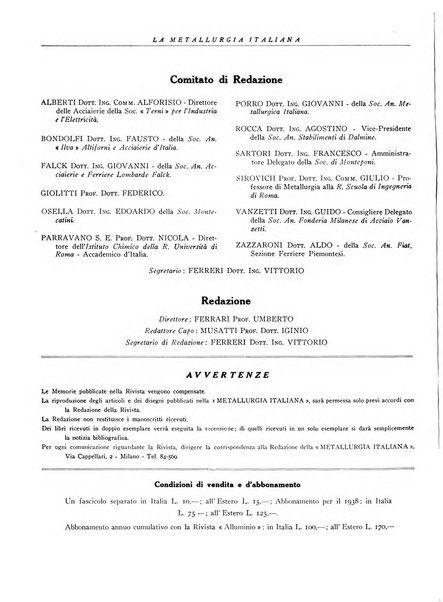 La metallurgia italiana rivista mensile