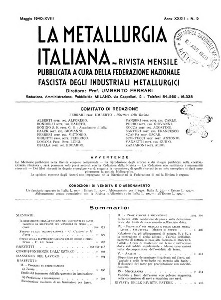 La metallurgia italiana rivista mensile