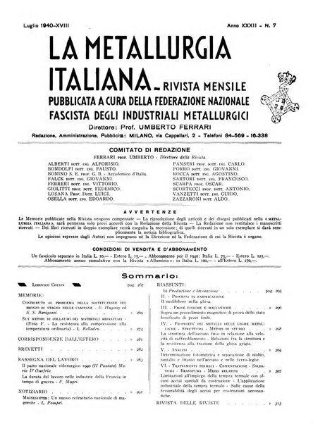 La metallurgia italiana rivista mensile