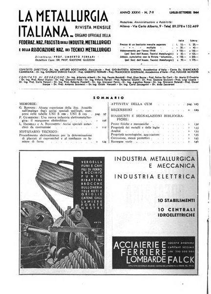 La metallurgia italiana rivista mensile