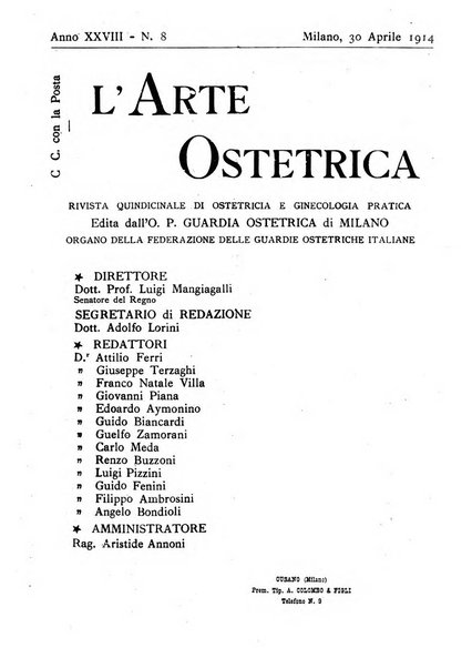 Arte ostetrica giornale per i medici e per le levatrici