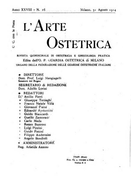 Arte ostetrica giornale per i medici e per le levatrici