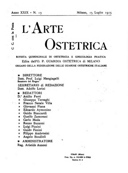 Arte ostetrica giornale per i medici e per le levatrici