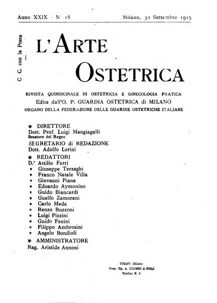 Arte ostetrica giornale per i medici e per le levatrici