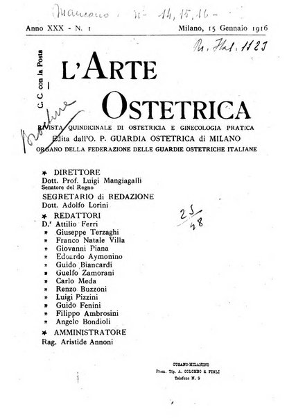 Arte ostetrica giornale per i medici e per le levatrici