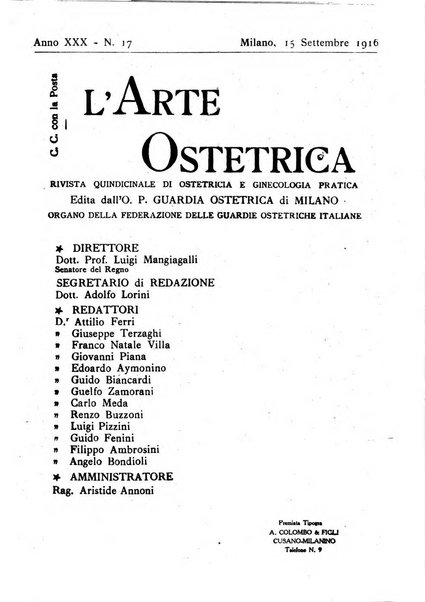 Arte ostetrica giornale per i medici e per le levatrici