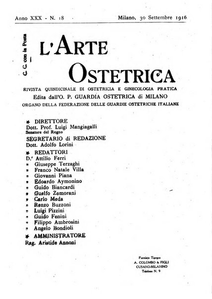 Arte ostetrica giornale per i medici e per le levatrici