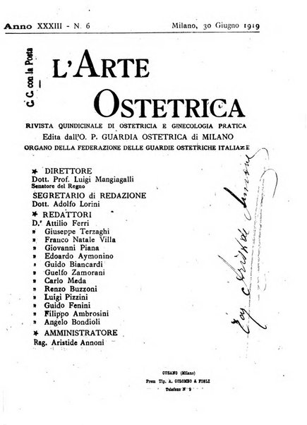 Arte ostetrica giornale per i medici e per le levatrici