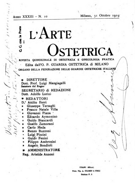 Arte ostetrica giornale per i medici e per le levatrici