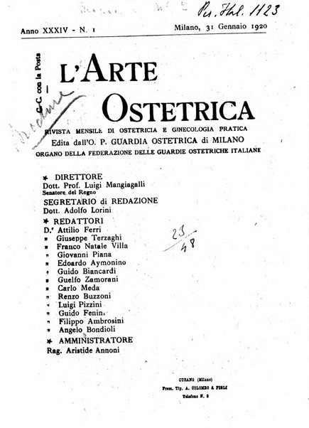 Arte ostetrica giornale per i medici e per le levatrici