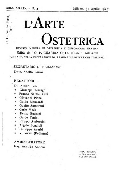 Arte ostetrica giornale per i medici e per le levatrici