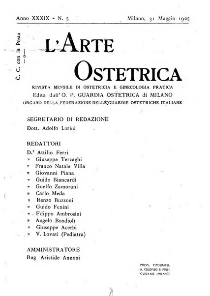 Arte ostetrica giornale per i medici e per le levatrici