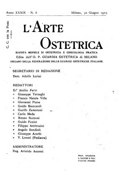 Arte ostetrica giornale per i medici e per le levatrici