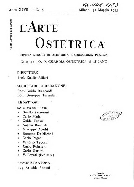 Arte ostetrica giornale per i medici e per le levatrici