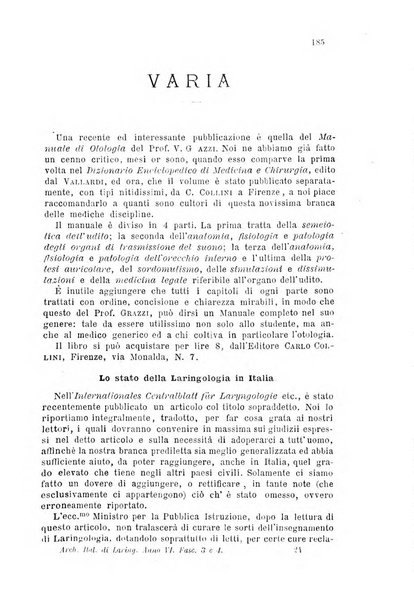 Archivii italiani di laringologia periodico trimestrale