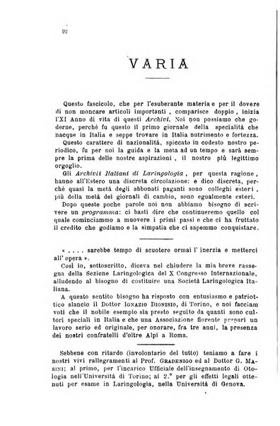 Archivii italiani di laringologia periodico trimestrale