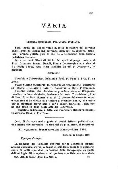 Archivii italiani di laringologia periodico trimestrale