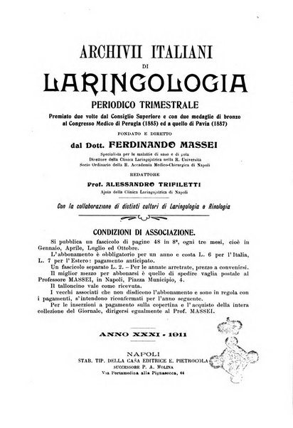 Archivii italiani di laringologia periodico trimestrale