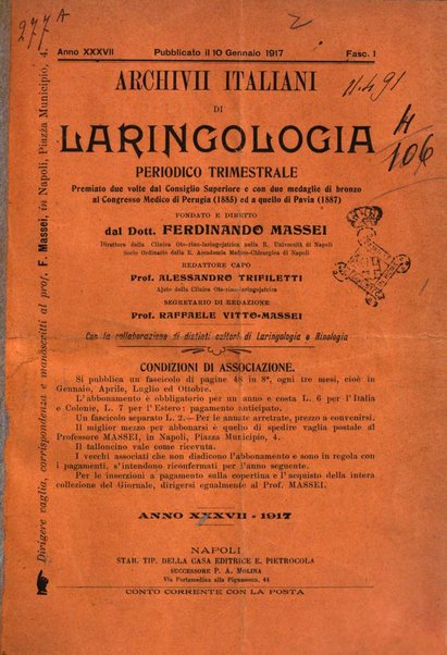 Archivii italiani di laringologia periodico trimestrale