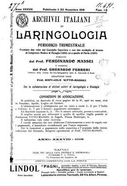 Archivii italiani di laringologia periodico trimestrale