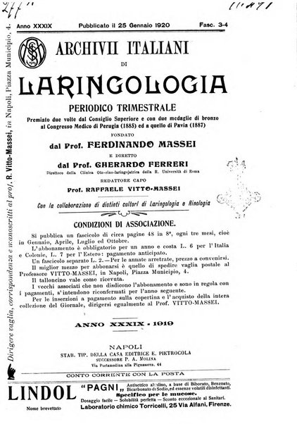 Archivii italiani di laringologia periodico trimestrale