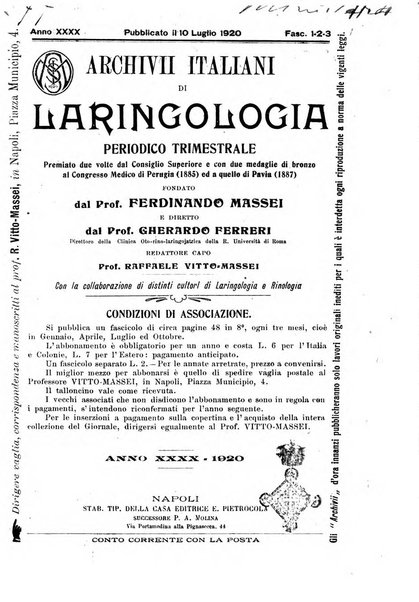 Archivii italiani di laringologia periodico trimestrale