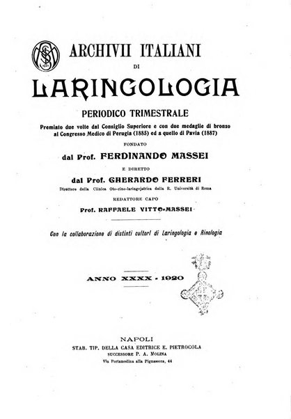 Archivii italiani di laringologia periodico trimestrale