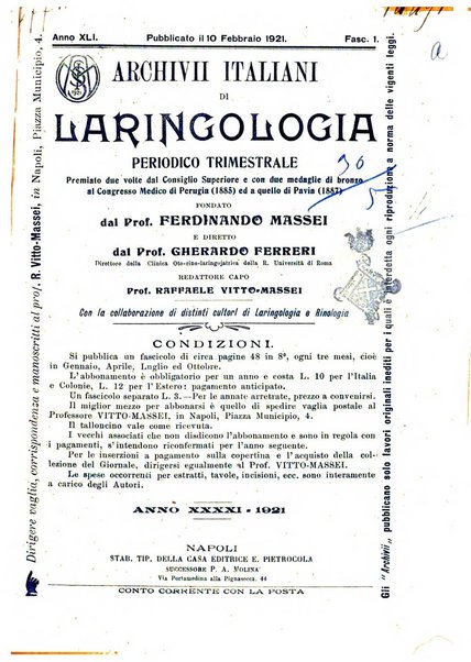 Archivii italiani di laringologia periodico trimestrale