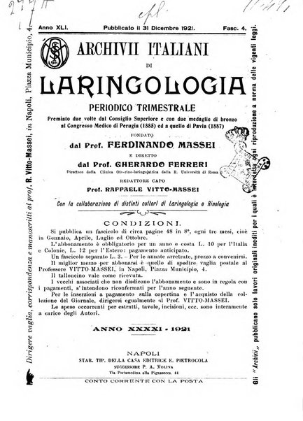 Archivii italiani di laringologia periodico trimestrale