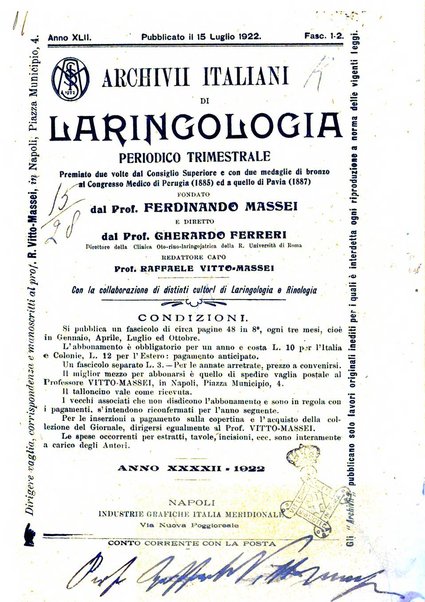 Archivii italiani di laringologia periodico trimestrale