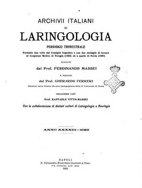 Archivii italiani di laringologia periodico trimestrale