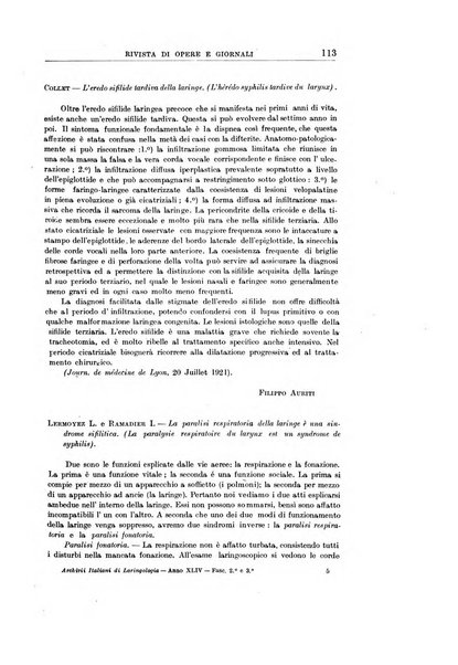 Archivii italiani di laringologia periodico trimestrale