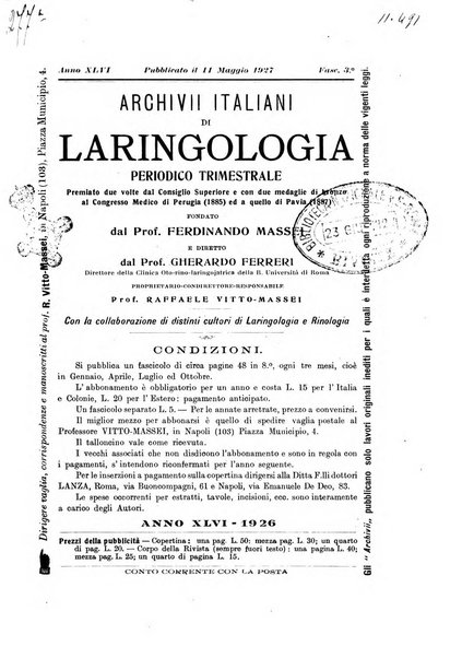 Archivii italiani di laringologia periodico trimestrale