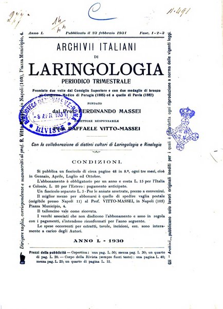 Archivii italiani di laringologia periodico trimestrale