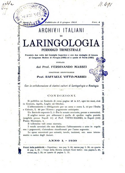 Archivii italiani di laringologia periodico trimestrale