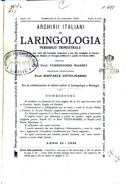 Archivii italiani di laringologia periodico trimestrale